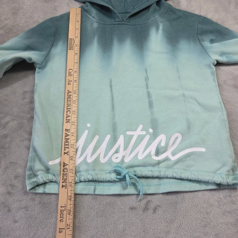 Justice Active Girls Teal Ombre Tie Dye Logo Pullover Hoodie Size 10 Lounge Cute